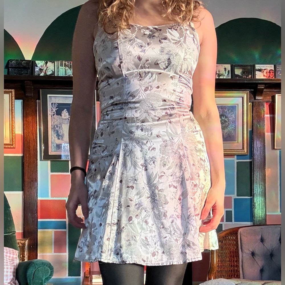 Mini White and Gray Floral Slip Dress